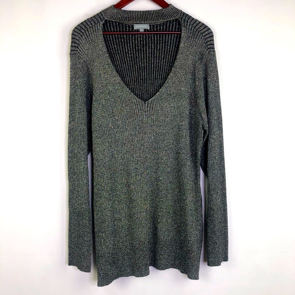 Lovesick Metallic Mini Dress Long Sleeve Keyhole 4 Sweater Silver Holiday Party